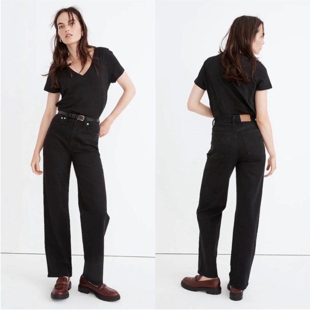 Madewell • The Perfect Vintage Wide Leg Jean, Black Rinse Wash • sz 27 open-hem